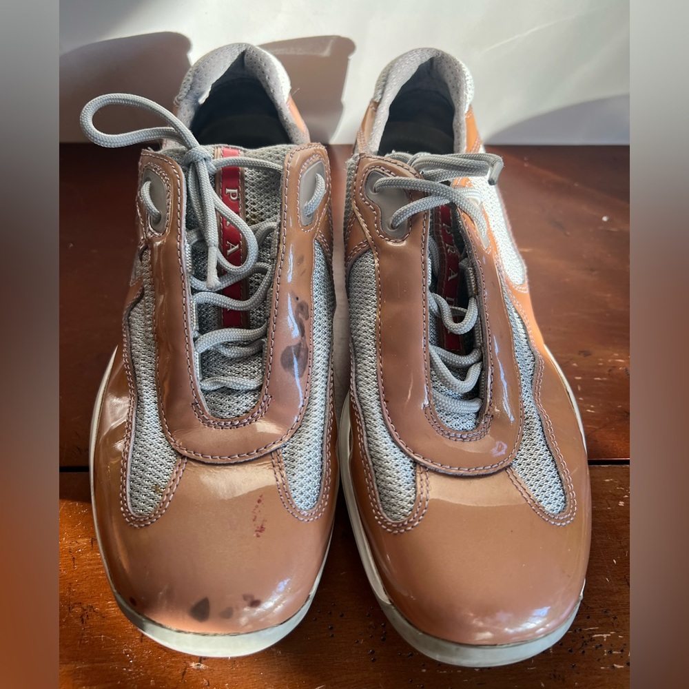 Vintage Prada tan and silver sneakers